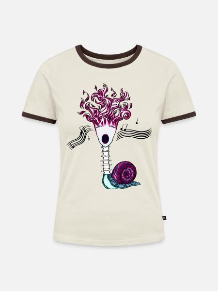 Flamme Songs Backbone-Schnecke - Frauen Kontrast-T-Shirt - Off-White/Dunkelbraun