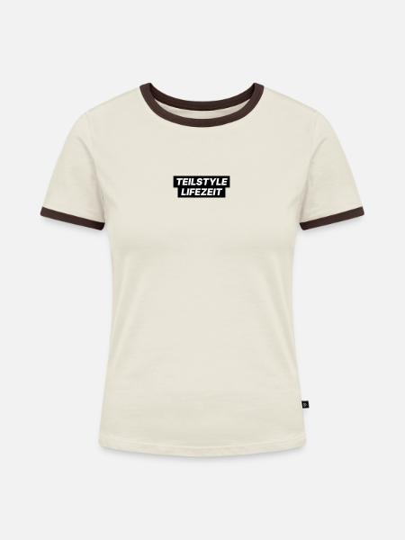TEILSTYLE LIFEZEIT - Frauen Kontrast-T-Shirt - Off-White/Dunkelbraun