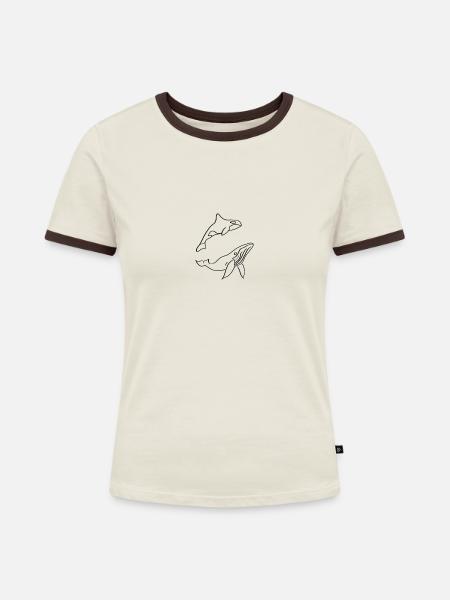 Wale, Wal - Frauen Kontrast-T-Shirt - Off-White/Dunkelbraun