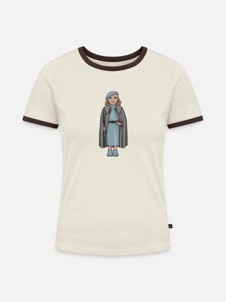 Greta Garbo - Frauen Kontrast-T-Shirt - Off-White/Dunkelbraun