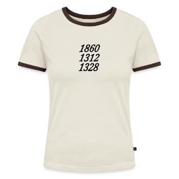 Rücken - Frauen Kontrast-T-Shirt - Off-White/Dunkelbraun - Vorne - AI Model Female 172 dark (172cm)