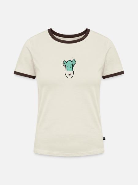 Kaktus Liebe - Frauen Kontrast-T-Shirt - Off-White/Dunkelbraun