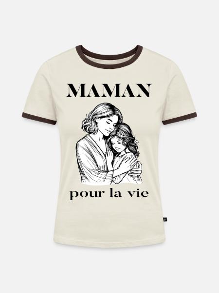Mama fürs Leben - Frauen Kontrast-T-Shirt - Off-White/Dunkelbraun
