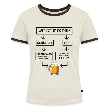 Wie geht es dir - Biertrinker - Männertag - Frauen Kontrast-T-Shirt - Off-White/Dunkelbraun - Vorne - AI Model Female 172 dark (172cm)