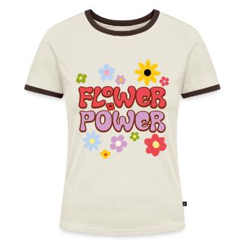 Flower Power - Frauen Kontrast-T-Shirt - Off-White/Dunkelbraun - Vorne - AI Model Female 172 dark (172cm)