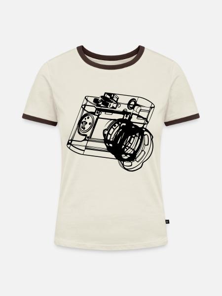Kamera - Frauen Kontrast-T-Shirt - Off-White/Dunkelbraun