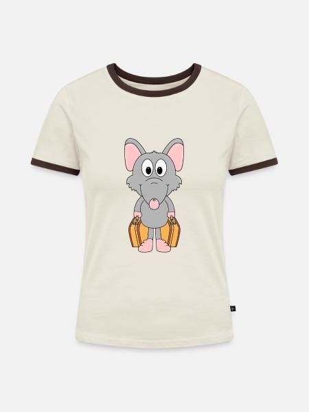 RATTE - KOFFER - TIER - TIERISCH - Frauen Kontrast-T-Shirt - Off-White/Dunkelbraun