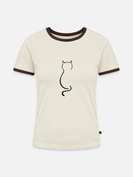 Sitzende Katze - Frauen Kontrast-T-Shirt - Off-White/Dunkelbraun