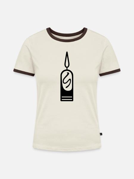 Kerze - Frauen Kontrast-T-Shirt - Off-White/Dunkelbraun