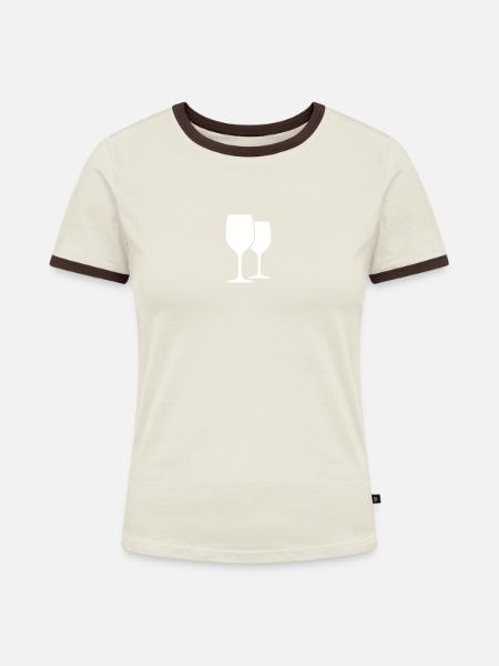 weinglas wein weingläser - Frauen Kontrast-T-Shirt - Off-White/Dunkelbraun