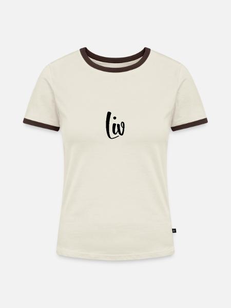 Name - Liv - Frauen Kontrast-T-Shirt - Off-White/Dunkelbraun