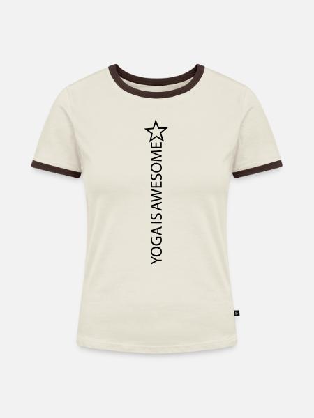 yoga hochkant Legging - Frauen Kontrast-T-Shirt - Off-White/Dunkelbraun