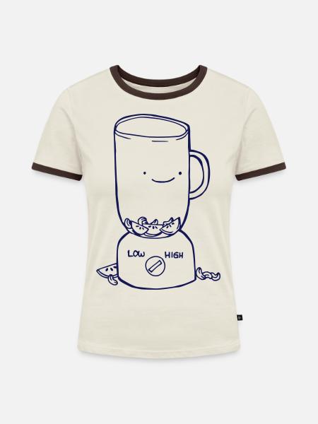 Mixer - Frauen Kontrast-T-Shirt - Off-White/Dunkelbraun