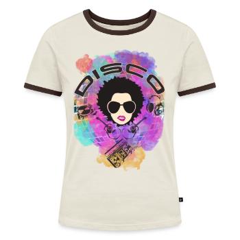 Disco - Frauen Kontrast-T-Shirt - Off-White/Dunkelbraun - Vorne - AI Model Female 172 dark (172cm)