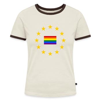 Europa EU Sterne Regenbogenflagge - Frauen Kontrast-T-Shirt - Off-White/Dunkelbraun - Vorne - AI Model Female 172 dark (172cm)