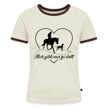 Hund & Pferd Tierliebe Damen/Mädchen Geschenkidee - Frauen Kontrast-T-Shirt - Off-White/Dunkelbraun - Vorne - AI Model Female 172 dark (172cm)