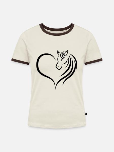 Pferde Liebe Herz - Frauen Kontrast-T-Shirt - Off-White/Dunkelbraun