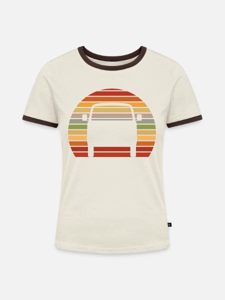Retro Sunset classic Car - Frauen Kontrast-T-Shirt - Off-White/Dunkelbraun