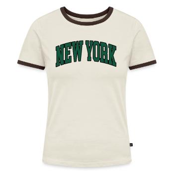 New York - Frauen Kontrast-T-Shirt - Off-White/Dunkelbraun - Vorne - AI Model Female 172 dark (172cm)