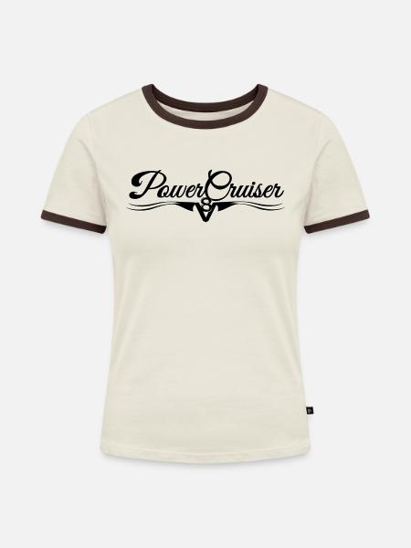PowerCruiser V8 - Frauen Kontrast-T-Shirt - Off-White/Dunkelbraun