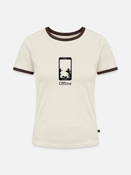 Offline - Frauen Kontrast-T-Shirt - Off-White/Dunkelbraun