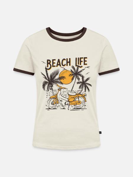 Beach Life - Frauen Kontrast-T-Shirt - Off-White/Dunkelbraun