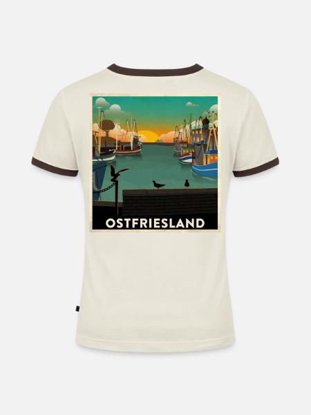 Ostfriesland Heimathafen - Frauen Kontrast-T-Shirt - Off-White/Dunkelbraun