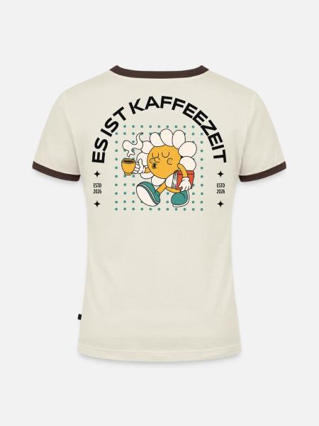 Büro und Kaffee  - Frauen Kontrast-T-Shirt - Off-White/Dunkelbraun