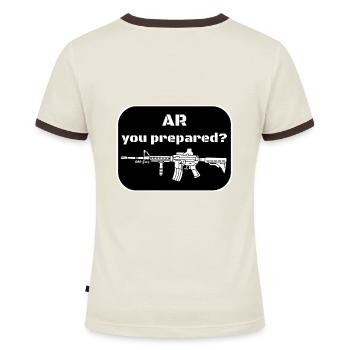 AR you prepared? - Frauen Kontrast-T-Shirt - Off-White/Dunkelbraun - Hinten - AI Model Female 172 dark (172cm)