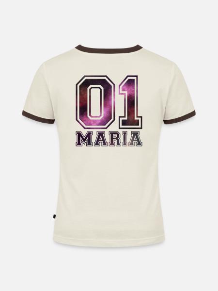 Maria - Frauen Kontrast-T-Shirt - Off-White/Dunkelbraun