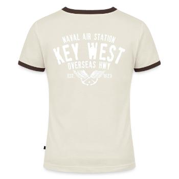 Marineflugplatz Key West Florida - Frauen Kontrast-T-Shirt - Off-White/Dunkelbraun - Hinten - AI Model Female 172 dark (172cm)