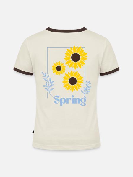 Spring Sonnenblumen Shirt - Frauen Kontrast-T-Shirt - Off-White/Dunkelbraun