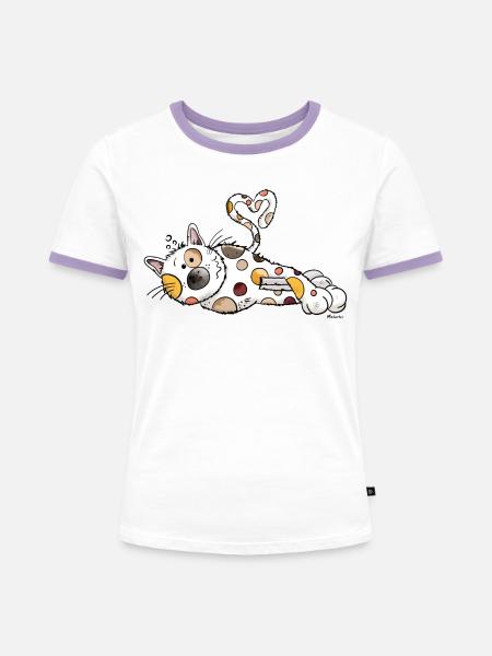 Katze Lilli - Frauen Kontrast-T-Shirt - Weiß/Lavendel