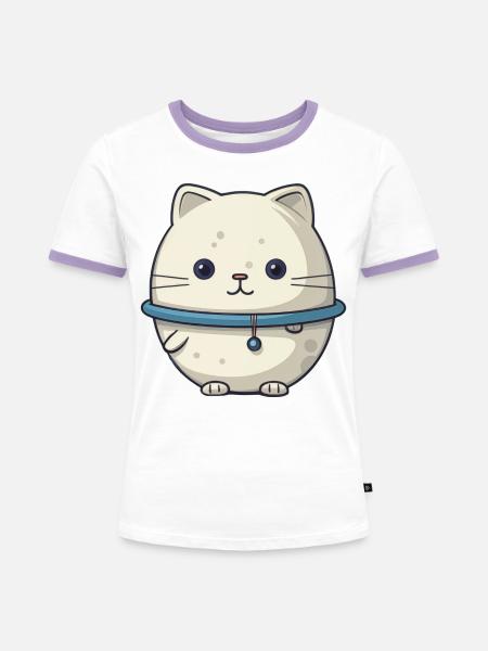 Weltraum-Katze Illustration - Frauen Kontrast-T-Shirt - Weiß/Lavendel