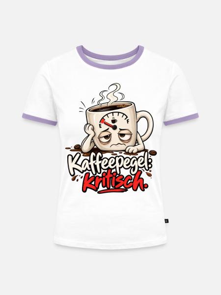 Lustiges Kaffeemotiv - Kaffeepegel kritisch - Frauen Kontrast-T-Shirt - Weiß/Lavendel