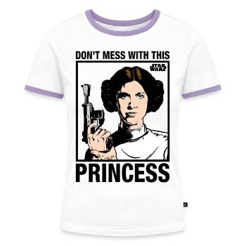 Star Wars Prinzessin Leia Mit Spruch  - Frauen Kontrast-T-Shirt - Weiß/Lavendel - Vorne - AI Model Female 172 dark (172cm)