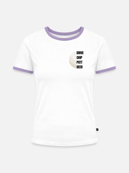 Drive Chip Putt Beer – Golfslogan - Frauen Kontrast-T-Shirt - Weiß/Lavendel