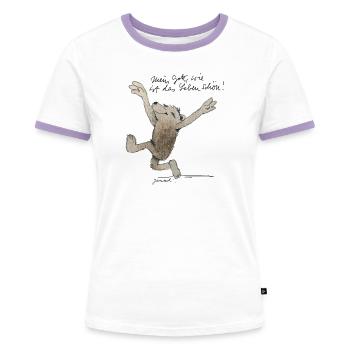 Janosch Bär Schönes Leben Spruch - Frauen Kontrast-T-Shirt - Weiß/Lavendel - Vorne - AI Model Female 172 dark (172cm)