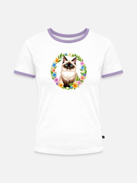 Frühlingserwachende Samtpfote - Frauen Kontrast-T-Shirt - Weiß/Lavendel