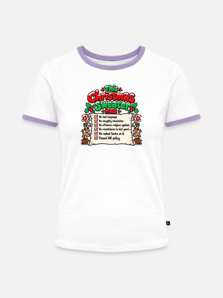 Lustiger Weihnachtspullover – Vollständig genehmigt - Frauen Kontrast-T-Shirt - Weiß/Lavendel
