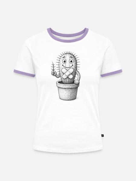 Bandagierter, verspielter Kaktus - Frauen Kontrast-T-Shirt - Weiß/Lavendel