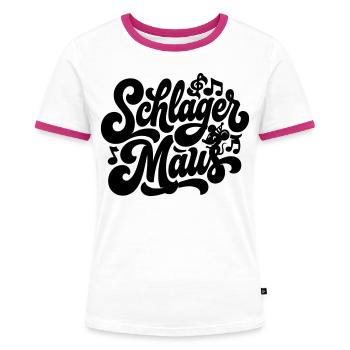 Schlager Maus - Schlagermaus - Schlagermusik - Frauen Kontrast-T-Shirt - Weiß/Fuchsia - Vorne - AI Model Female 172 light (172cm)