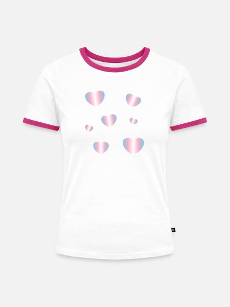 Trans Flag Hearts - Frauen Kontrast-T-Shirt - Weiß/Fuchsia