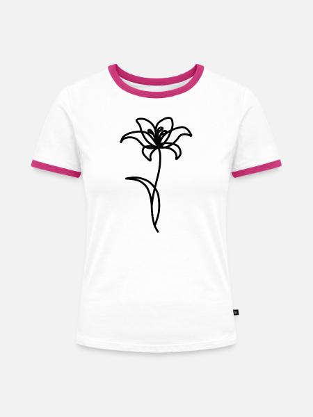 Minimalistische Lilie - Frauen Kontrast-T-Shirt - Weiß/Fuchsia