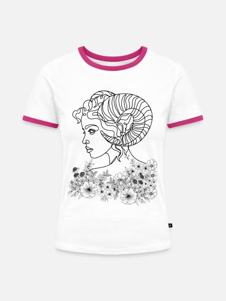 Widder-Frau – Astrologiegeschenk - Frauen Kontrast-T-Shirt - Weiß/Fuchsia