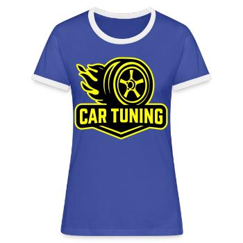 Auto Tuning Autoreifen - Frauen Kontrast-T-Shirt - Blau/Weiß - Vorne
