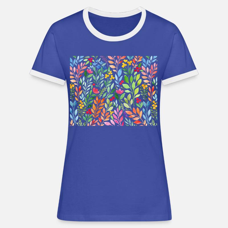 Floral pattern flowers mask gift - Women's Ringer T-Shirt - blue/white