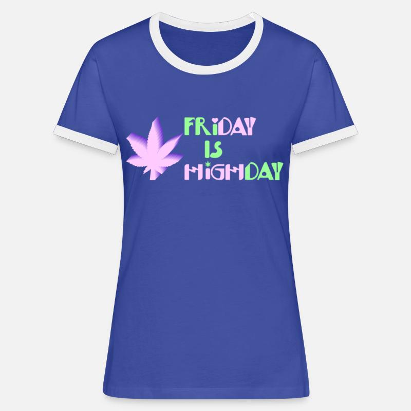 Friday is Highday with weed leaf - Women's Ringer T-Shirt - blue/white