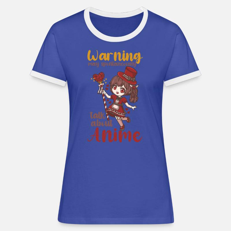 Warning May Spontaneously Talking Anime - Women's Ringer T-Shirt - blue/white