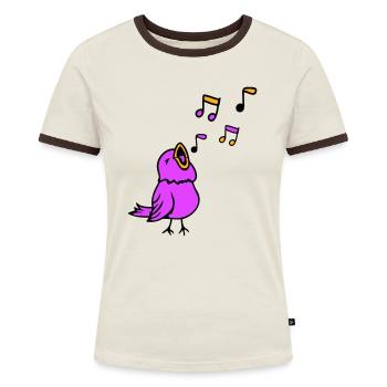Musical notes: songbird, sparrow, singing, chirping, music - Women's Ringer T-Shirt - blue/white - Front